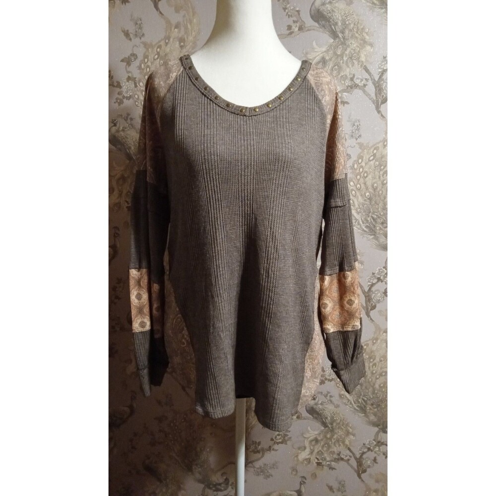 Cato brown paisley long sleeve blouse M